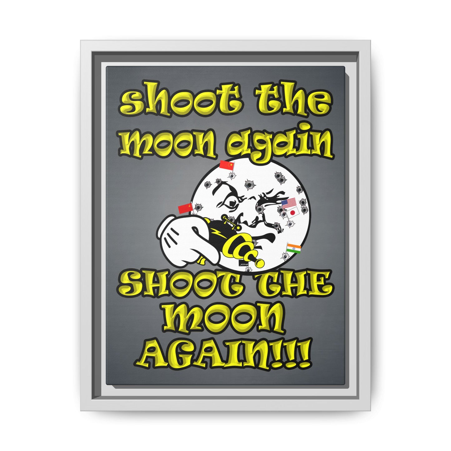 shoot the moon again - framed canvas art (grey-light grey)