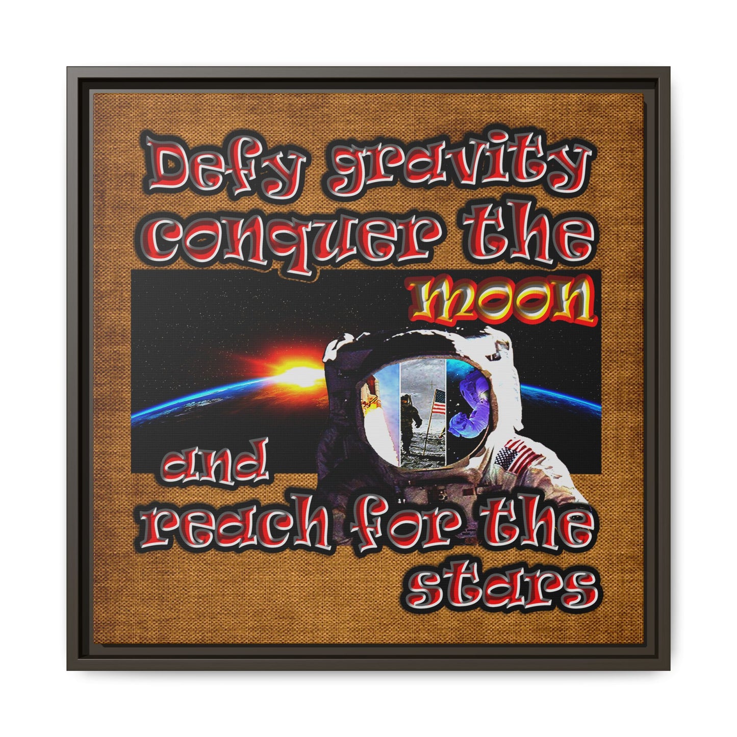 defy conquer reach - framed canvas art (brown papyrus)