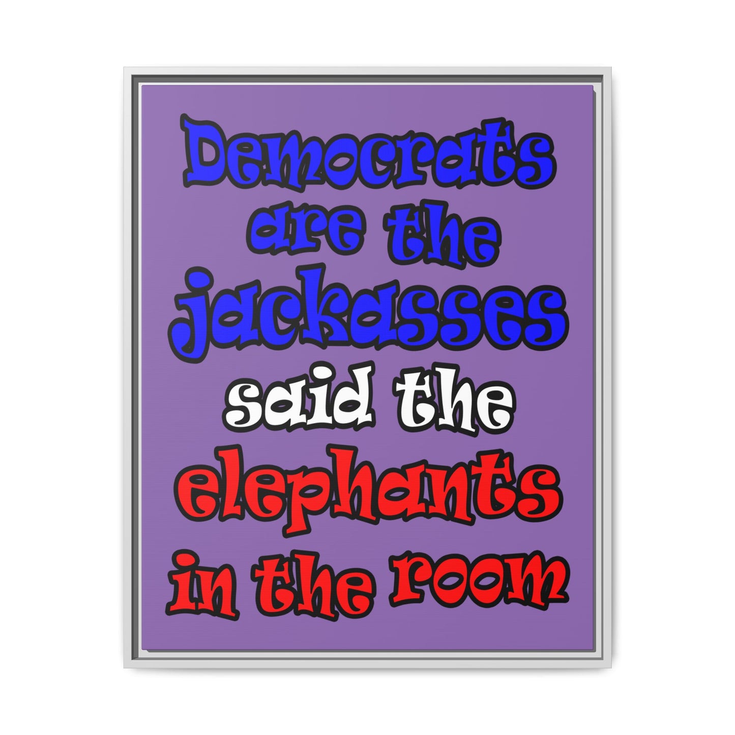 donkeys and elephants - framed canvas art (light purple)