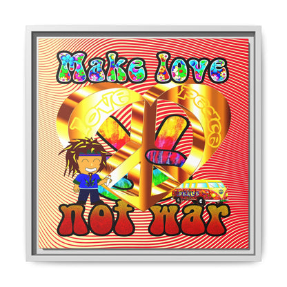 love peace - framed canvas art (yellow-orange wave)