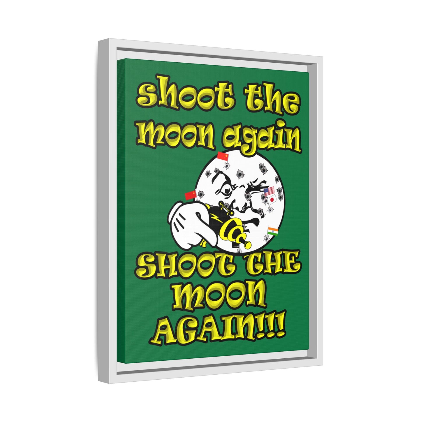 shoot the moon again - framed canvas art (dark green)