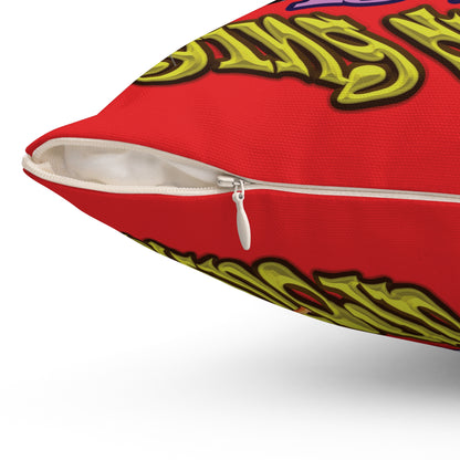 the bum's shit - Spun Polyester Square Pillow - (red)