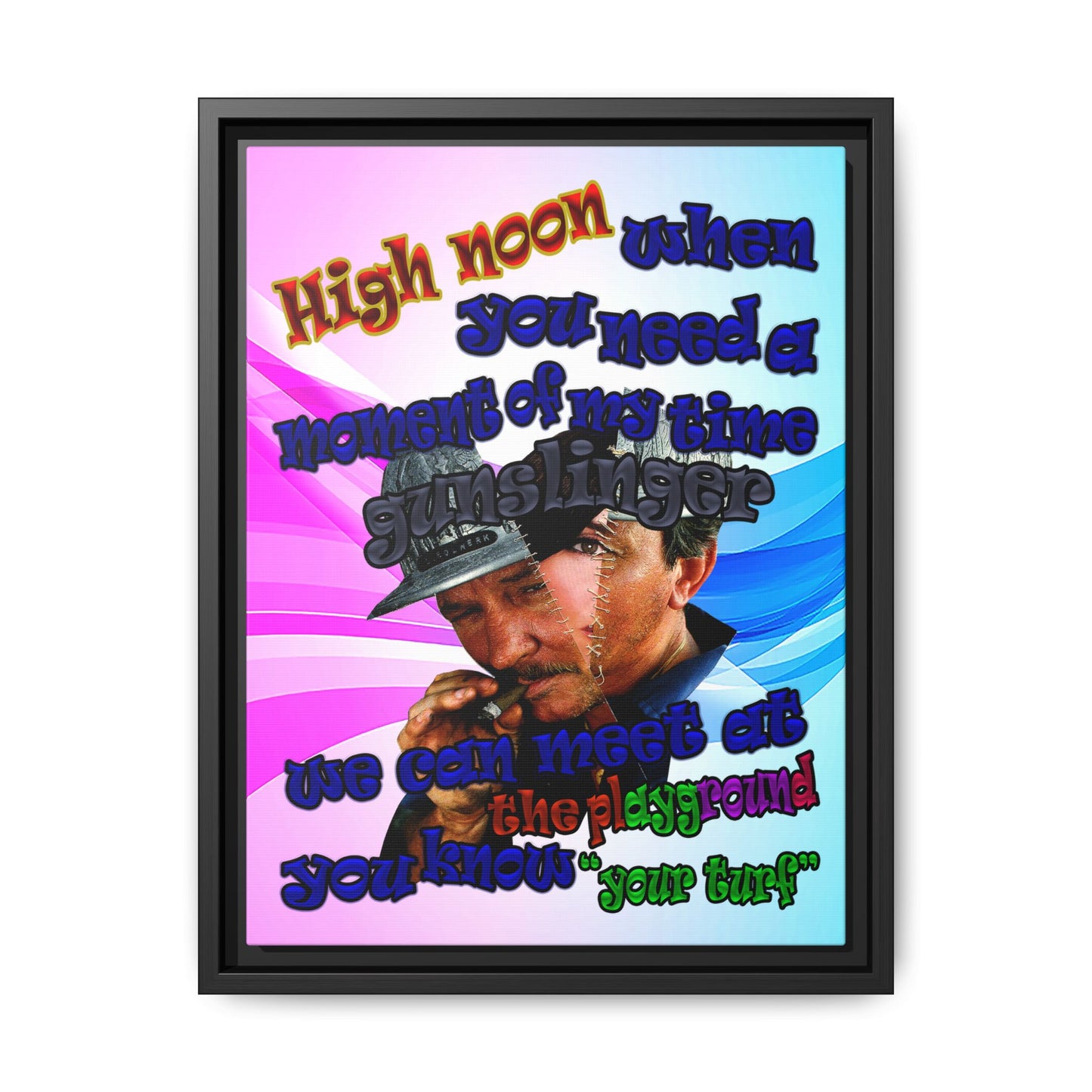 high noon - framed canvas art (light blue-pink wave)