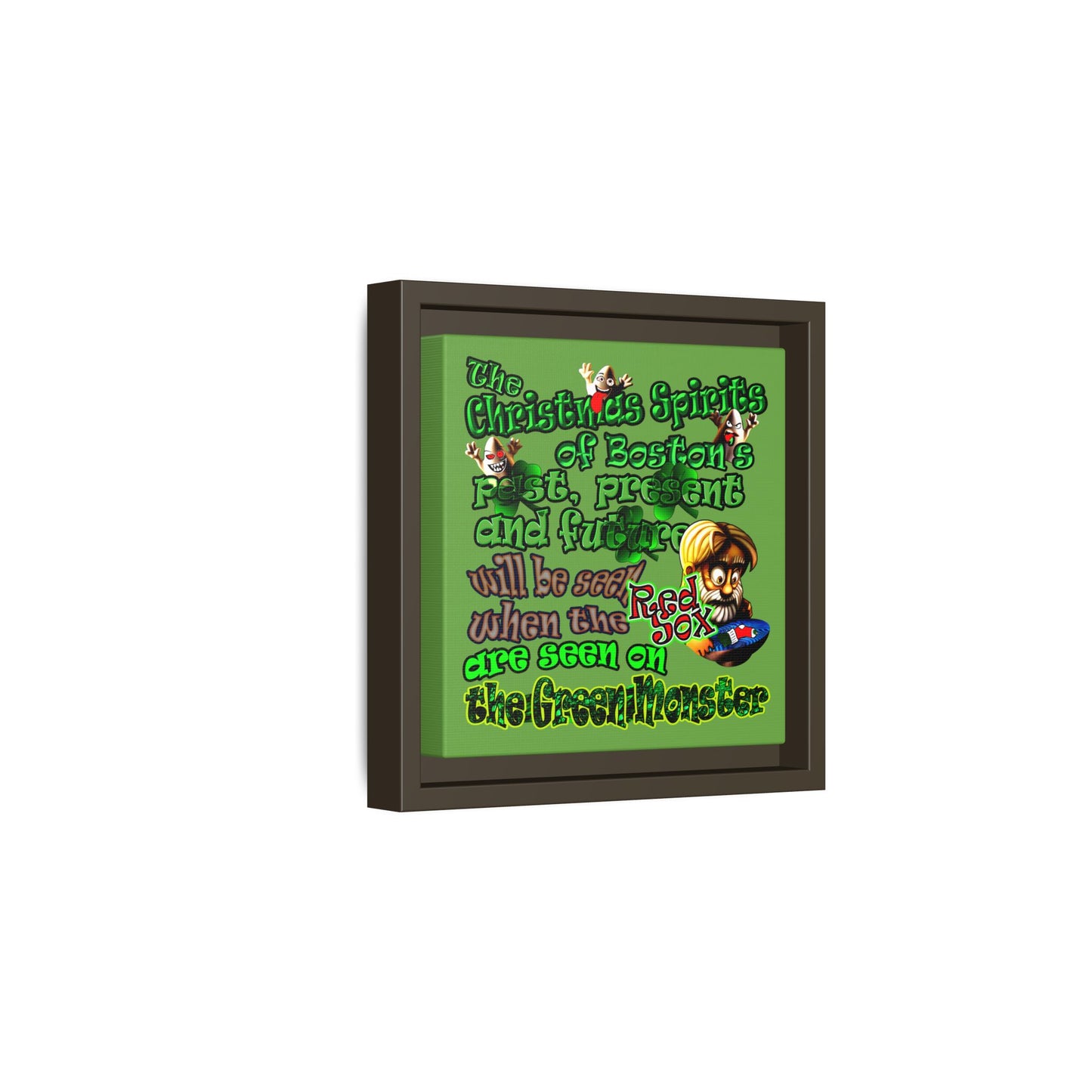 christmas spirits of boston - framed canvas art (green)