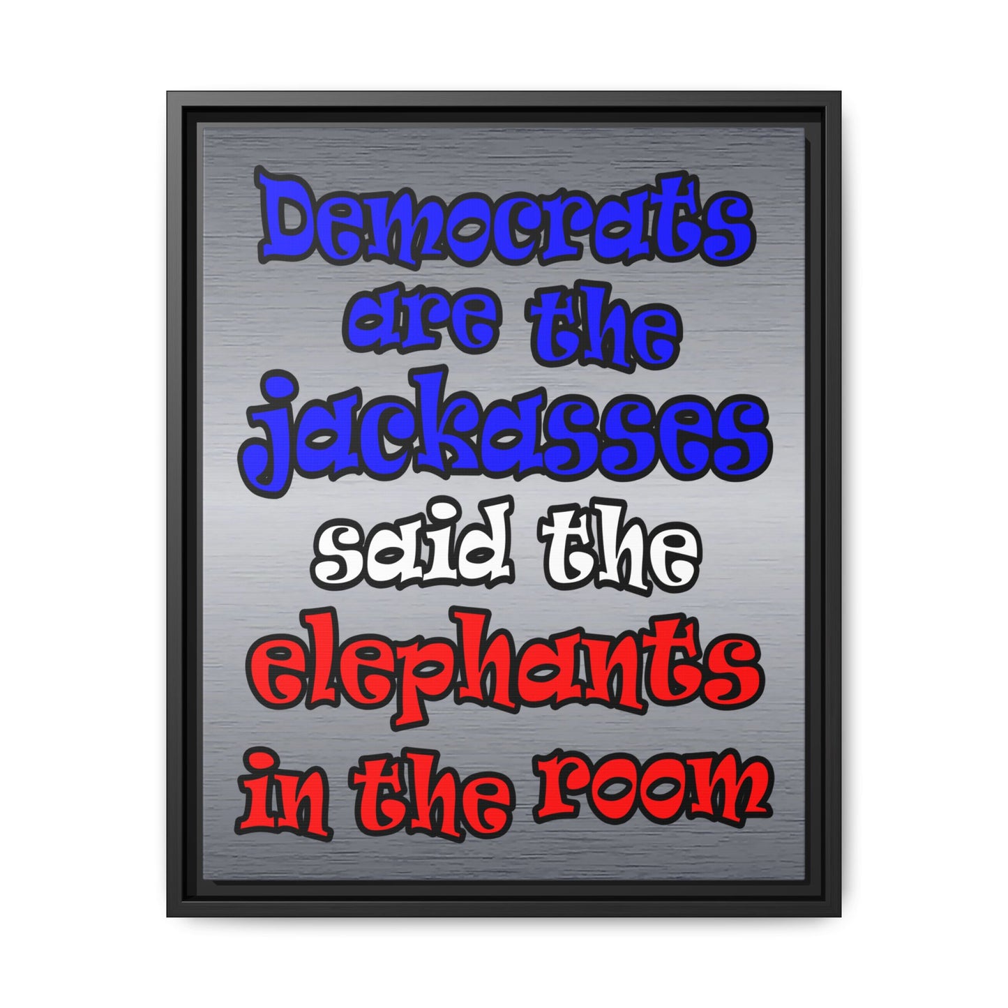 donkeys and elephants - framed canvas art (brushed nickel)