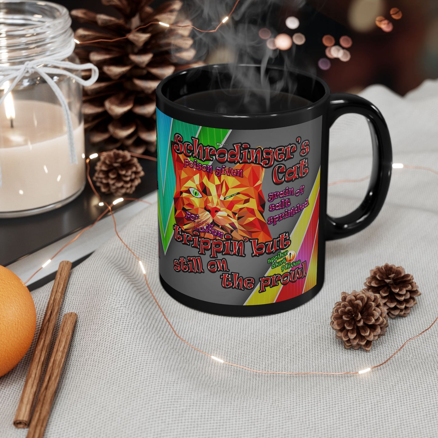 schrodinger's cat - Black Mug (rainbow split)