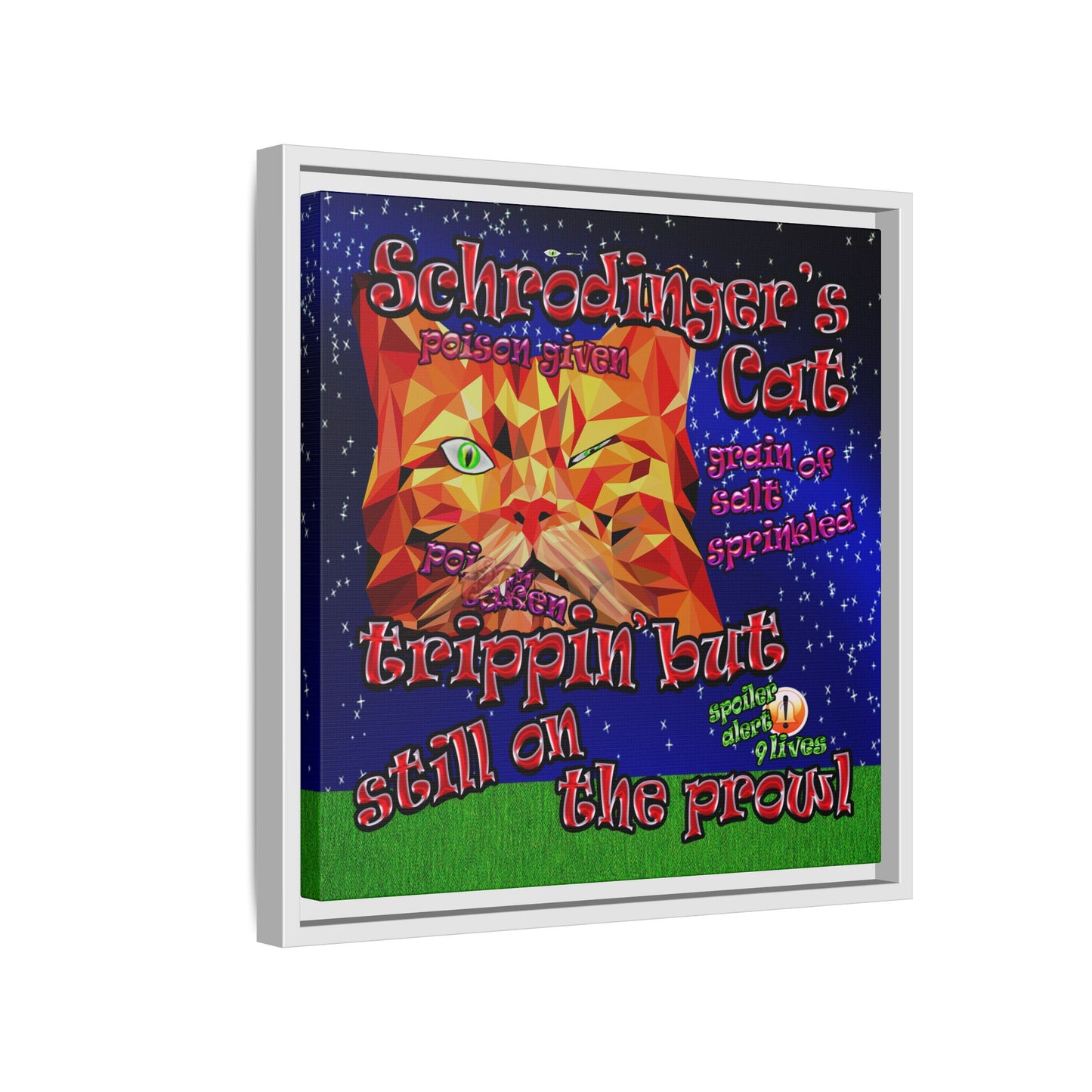 schrodinger's cat - framed canvas art ('snoops' background)