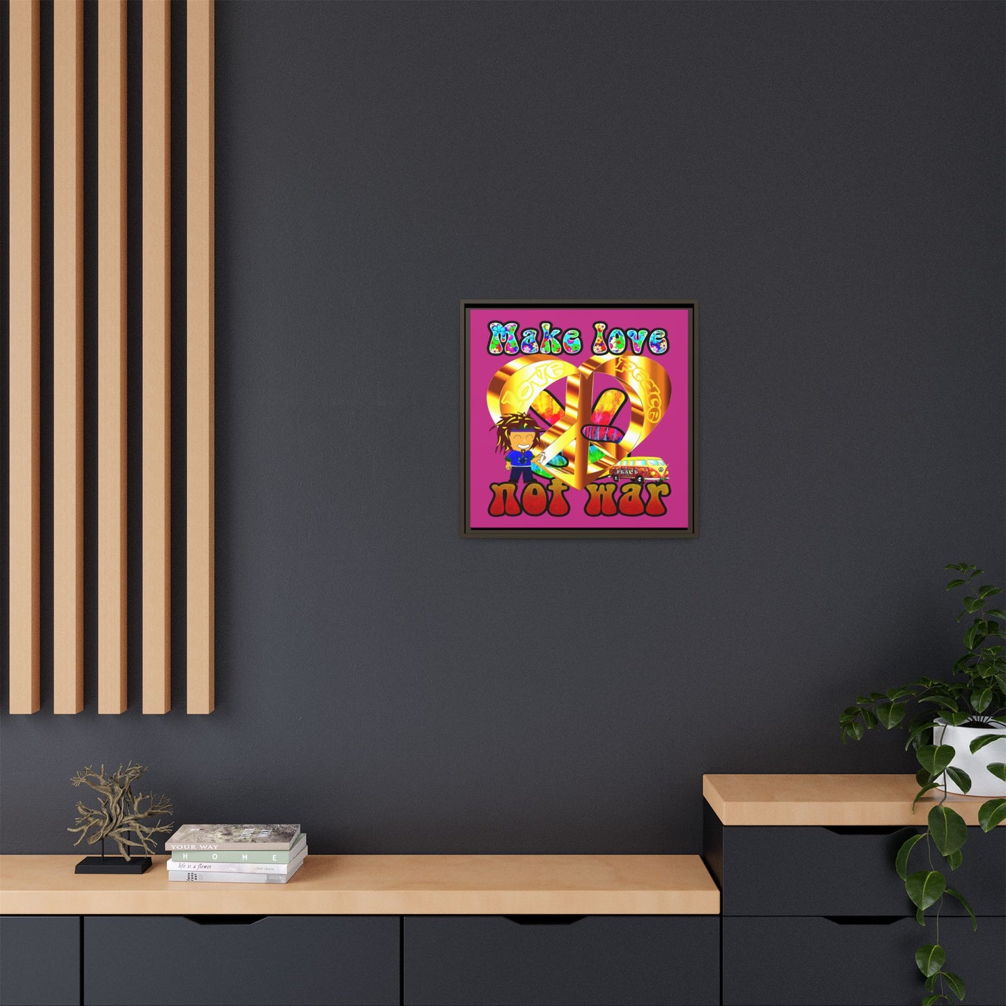 love peace - framed canvas art (pink)