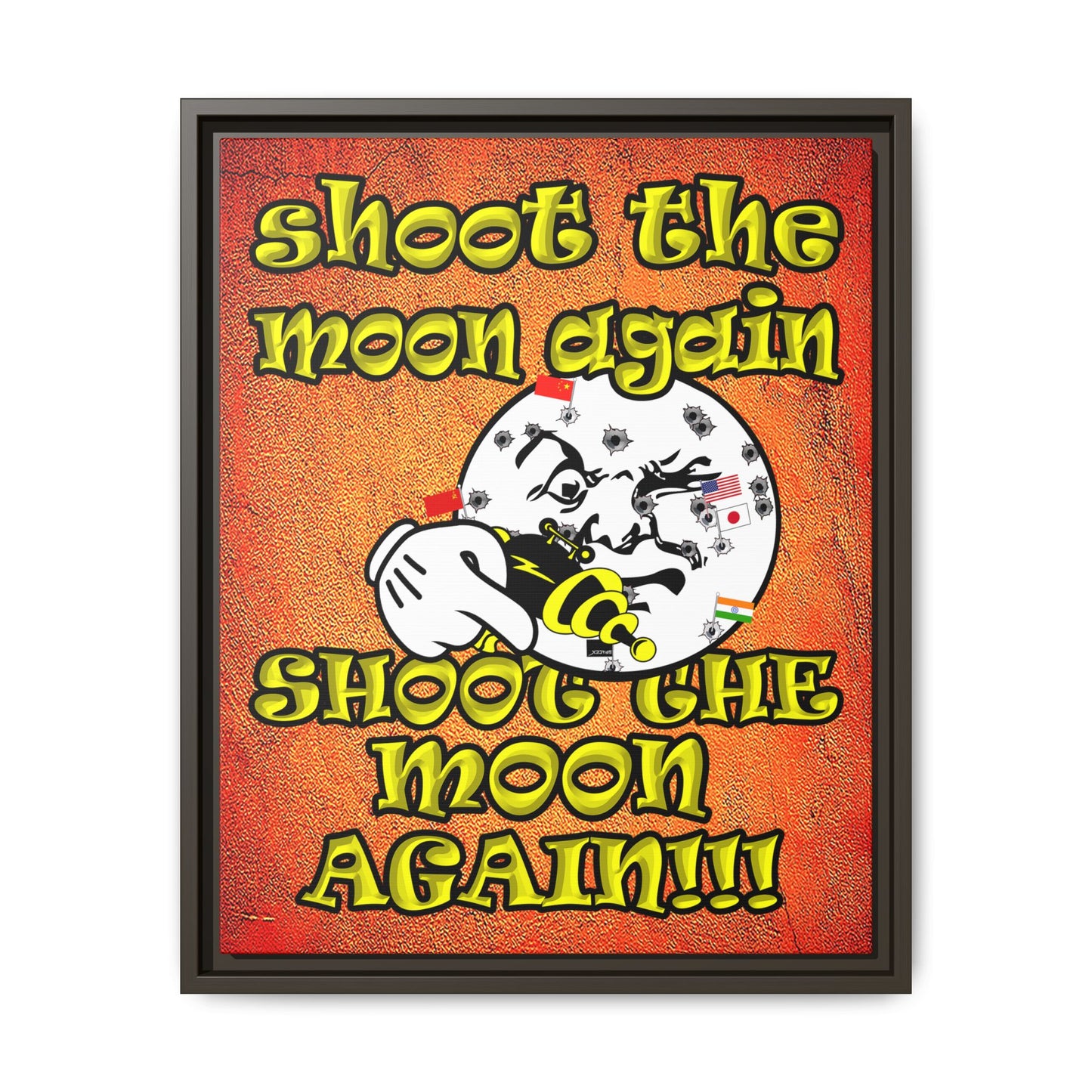 shoot the moon again - framed canvas art (burnt orange)