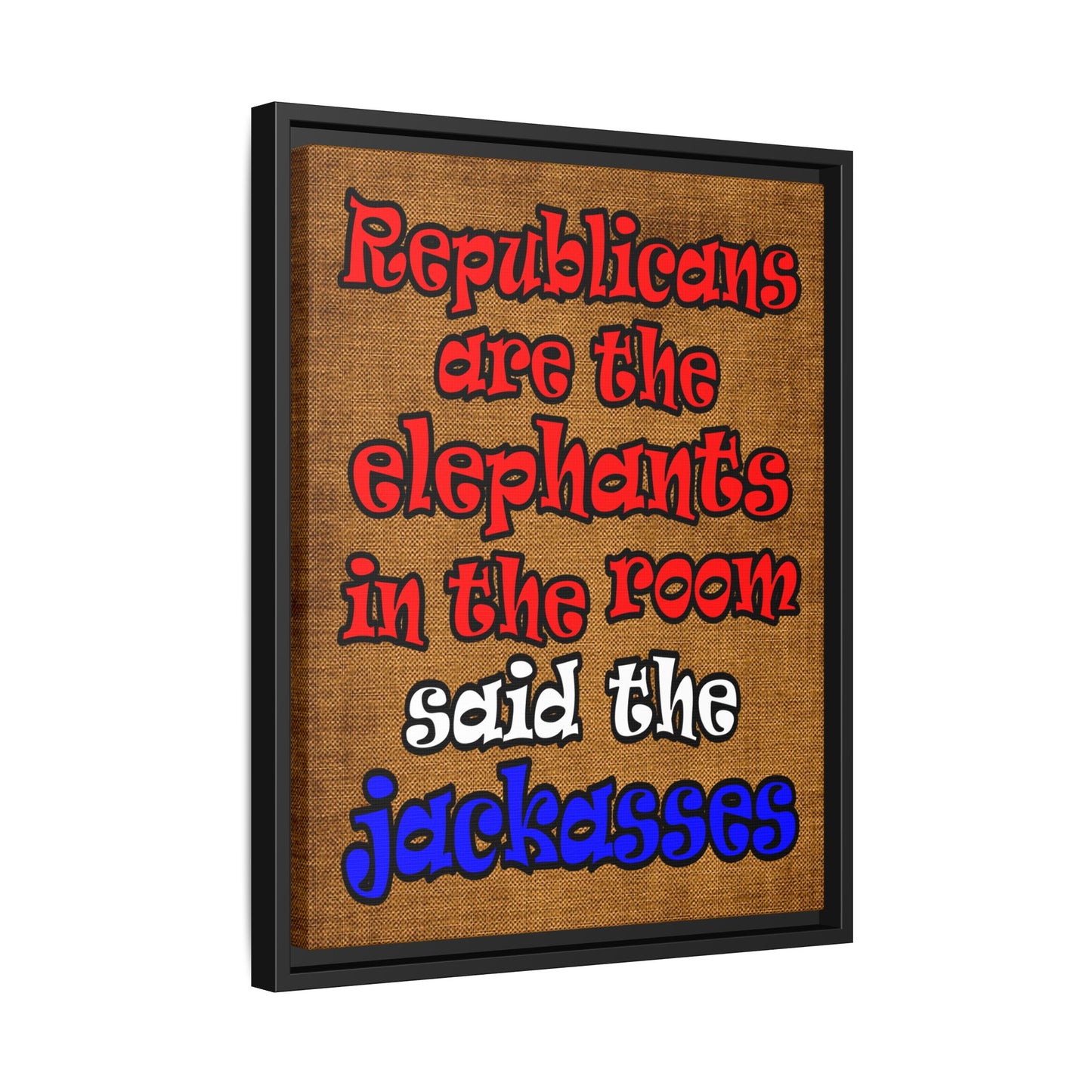 donkeys and elephants - framed canvas art (brown papyrus)