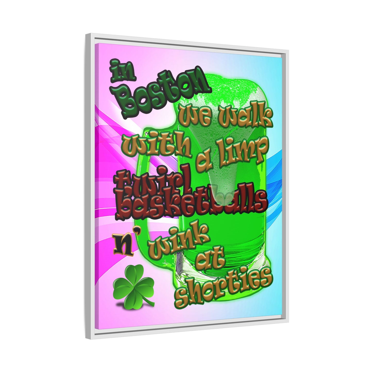 celtics logo - framed canvas art (light blue-pink wave)
