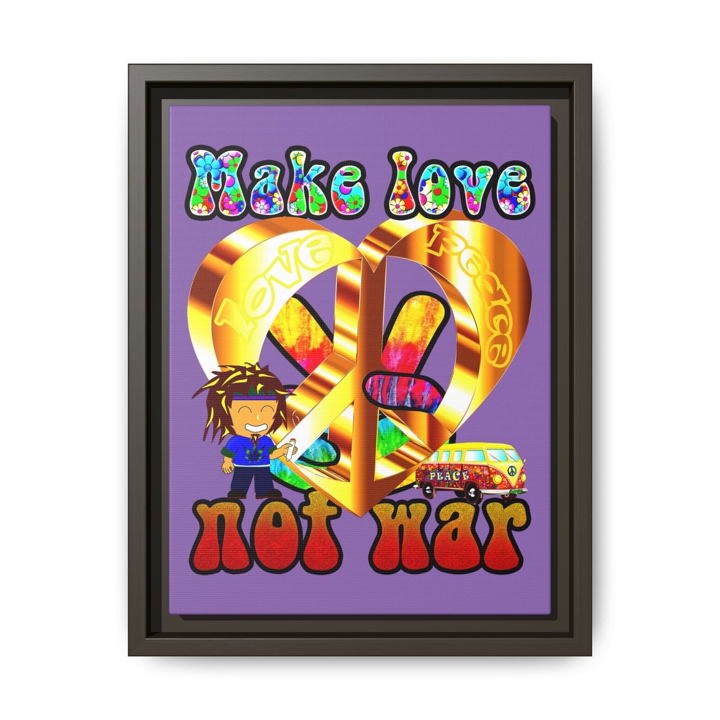 love peace - framed canvas art (light purple)