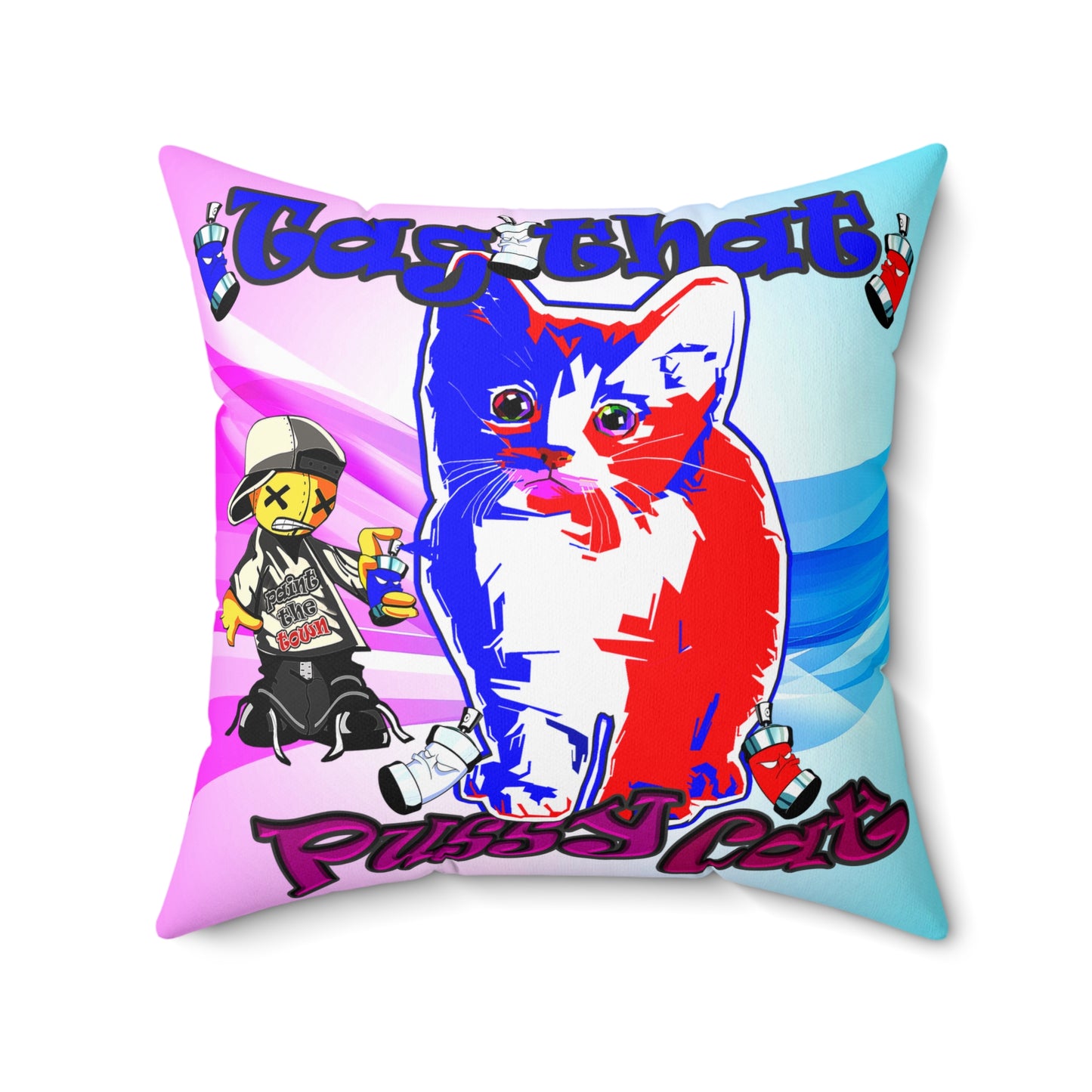 tag that - Spun Polyester Square Pillow - (light blue-pink wave)