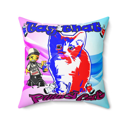 tag that - Spun Polyester Square Pillow - (light blue-pink wave)