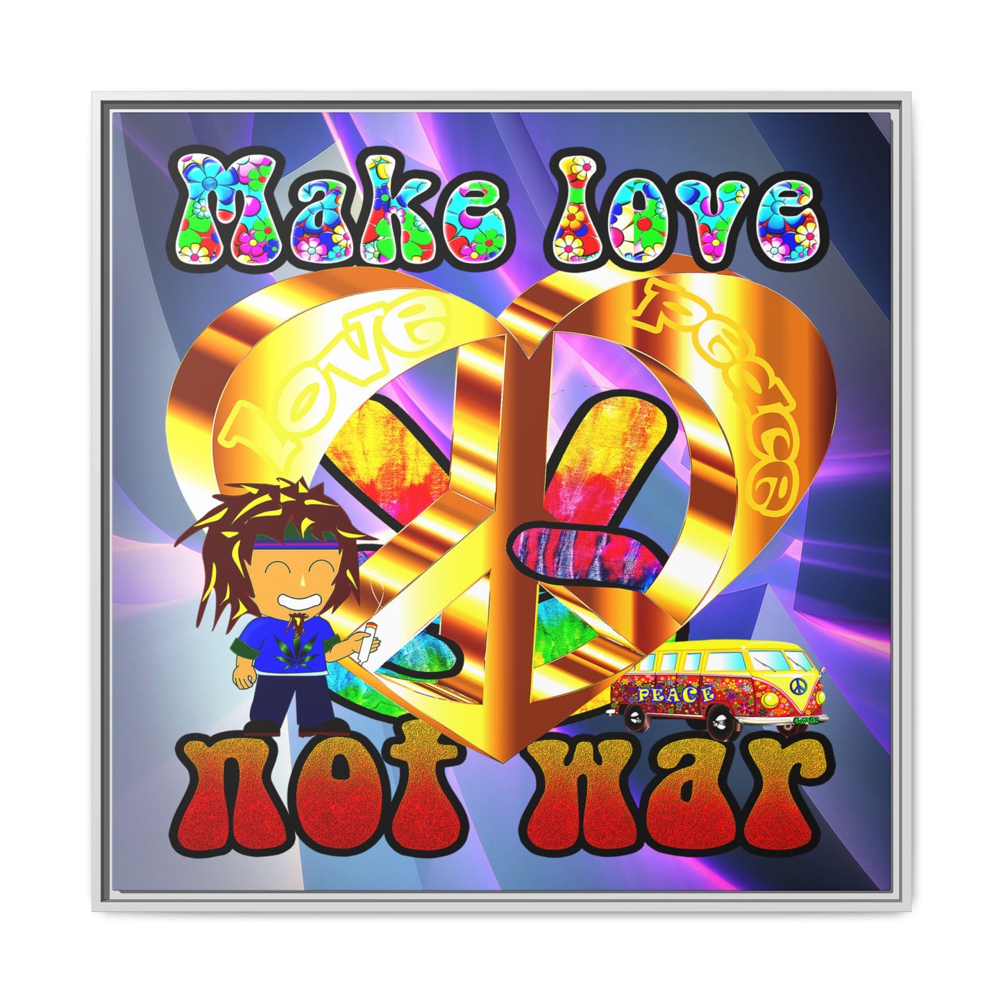 love peace - framed canvas art (grey-pink wave)