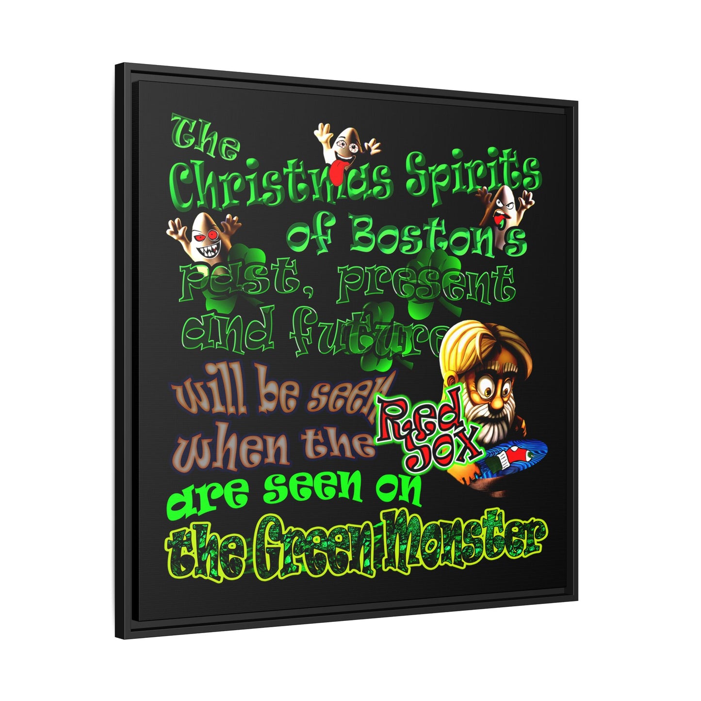 christmas spirits of boston - framed canvas art (black)