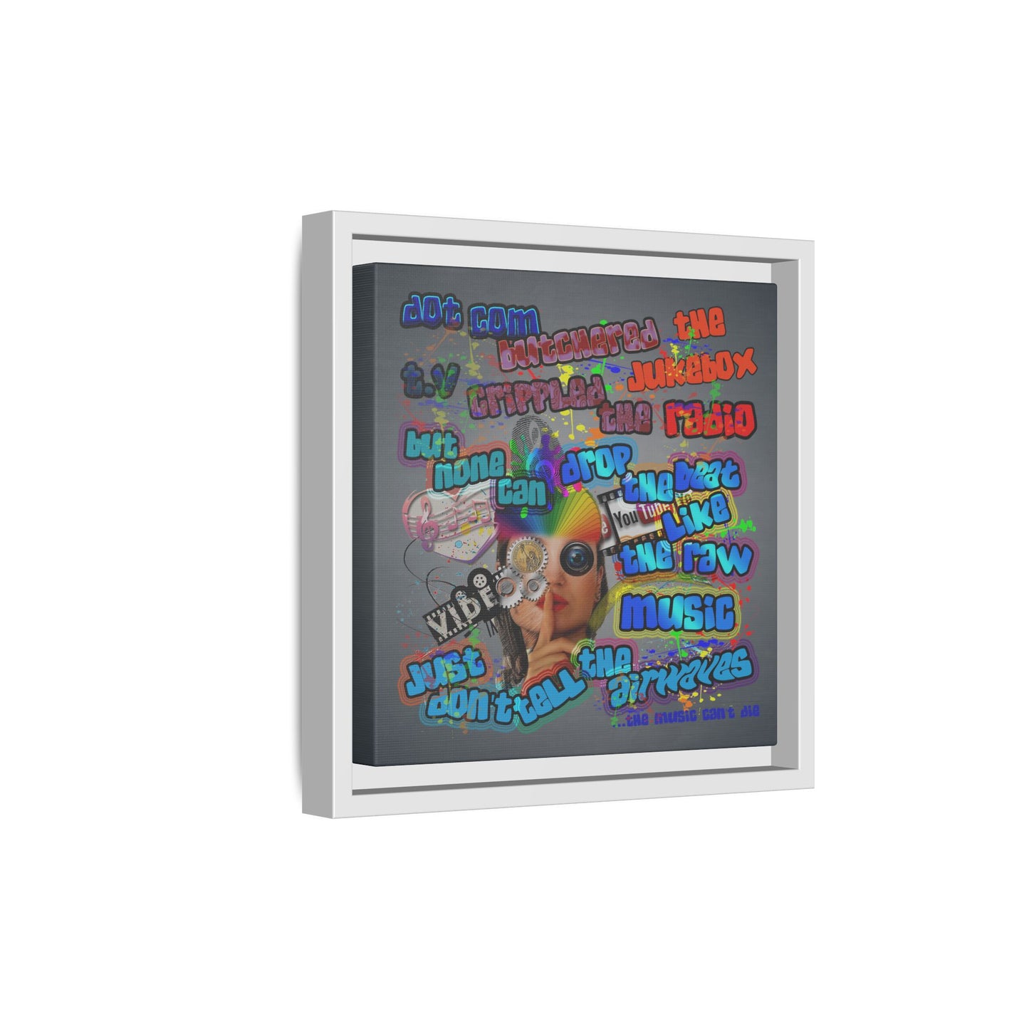 drop the beat - framed canvas art (grey-light grey)