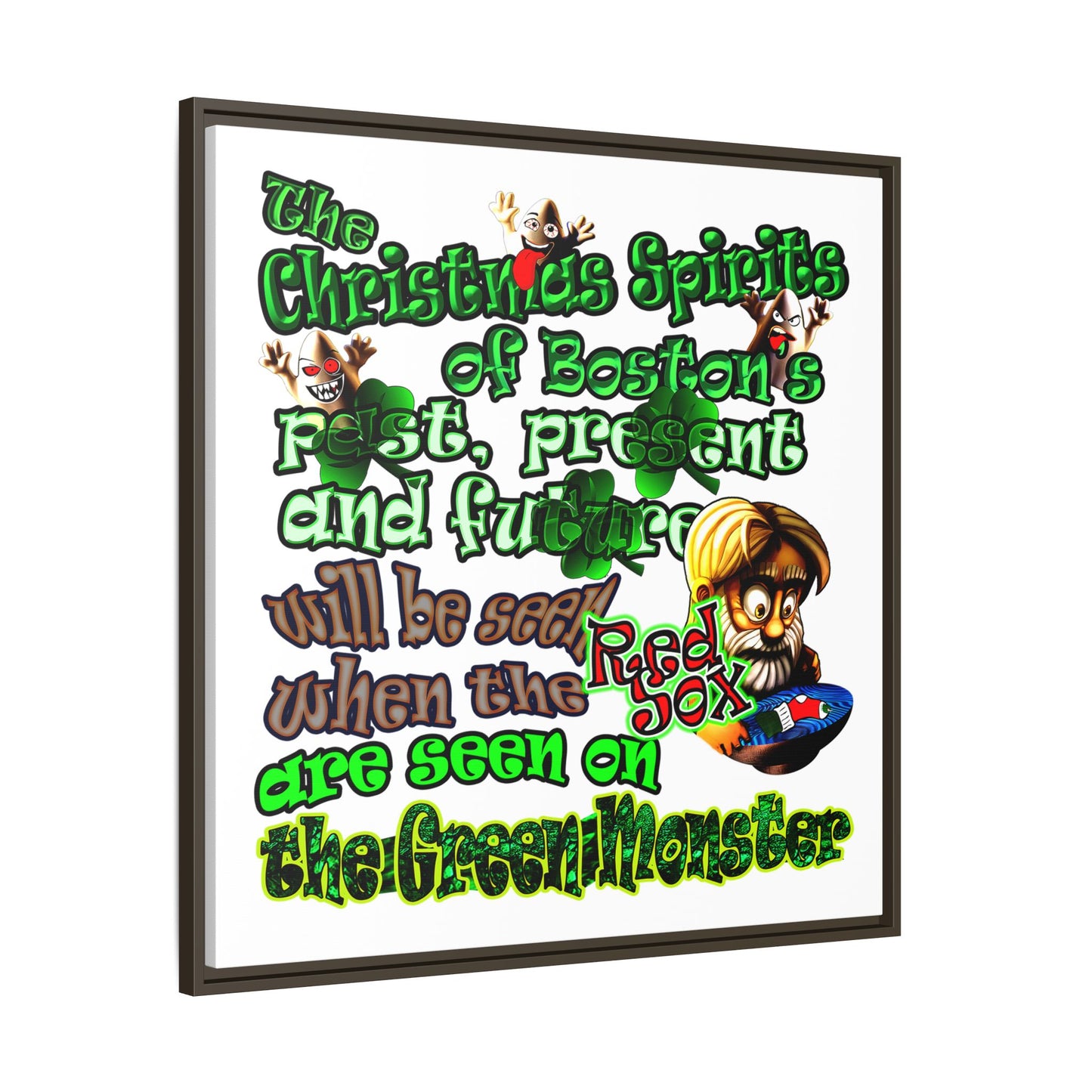 christmas spirits of boston - framed canvas art (white)