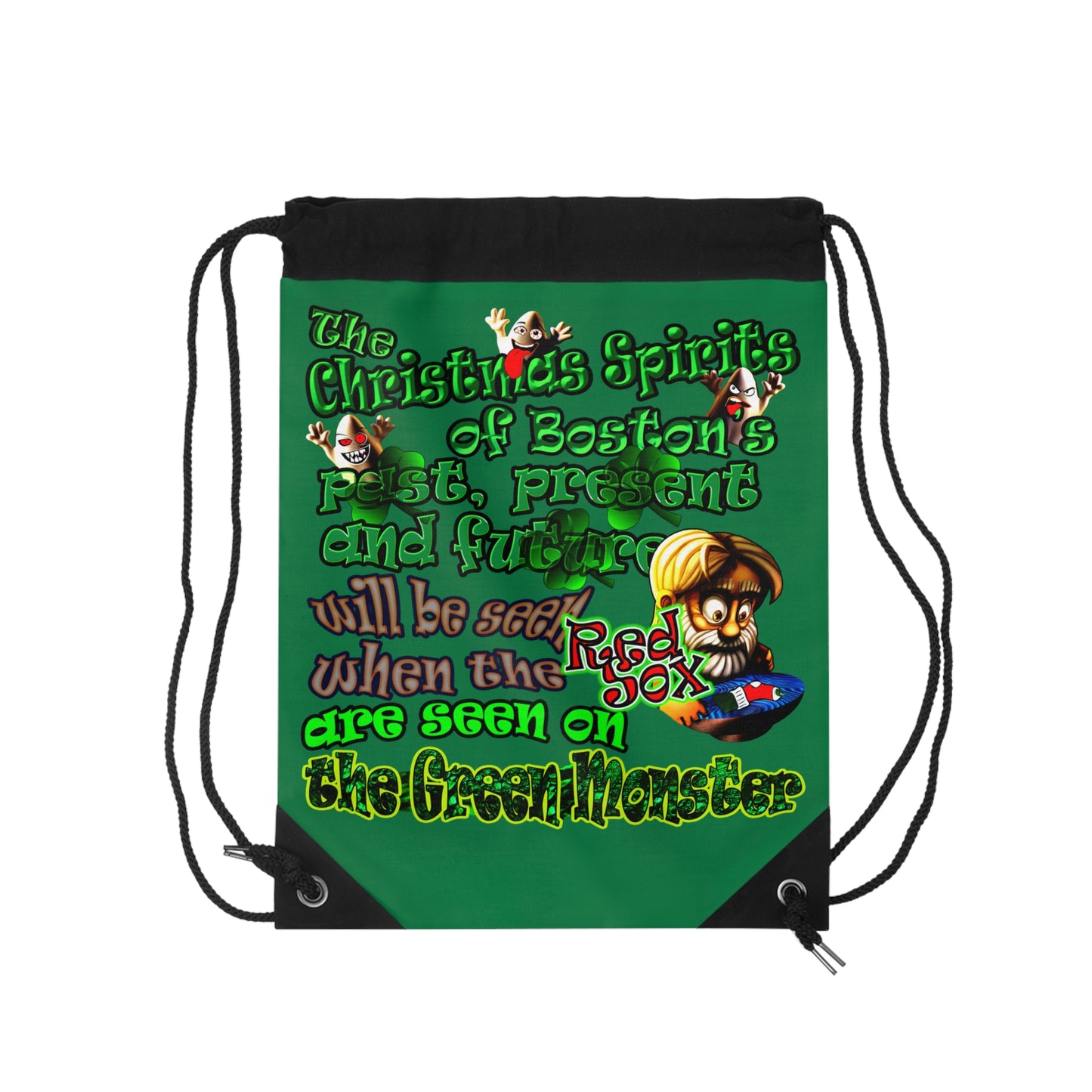 christmas spirits of boston - Drawstring Bag (dark green)