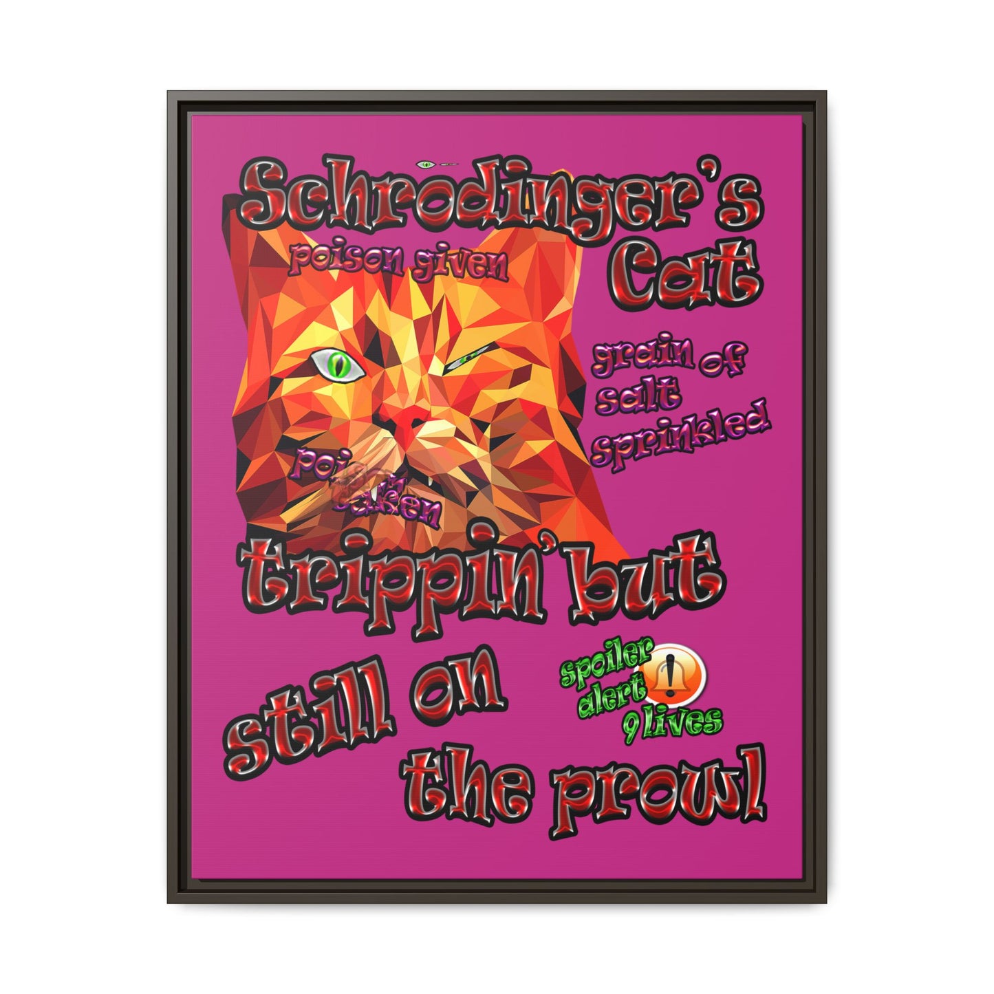 schrodinger's cat - framed canvas art (pink)