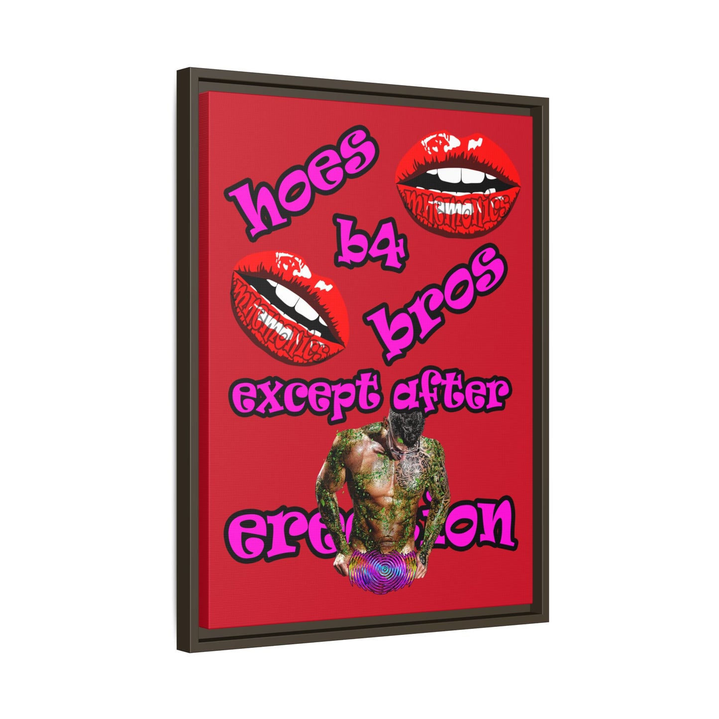 hoes b4 bros - framed canvas art (dark red)