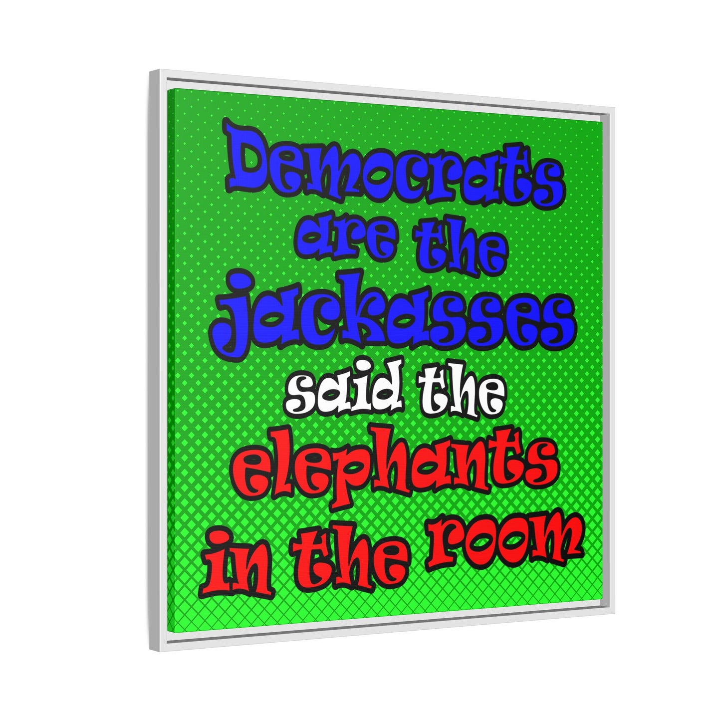 donkeys and elephants - framed canvas art (logo green)