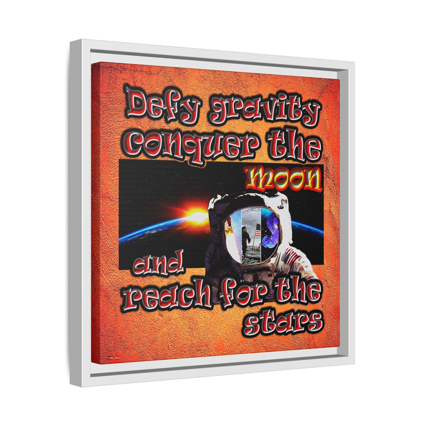 defy conquer reach - framed canvas art (burnt orange)
