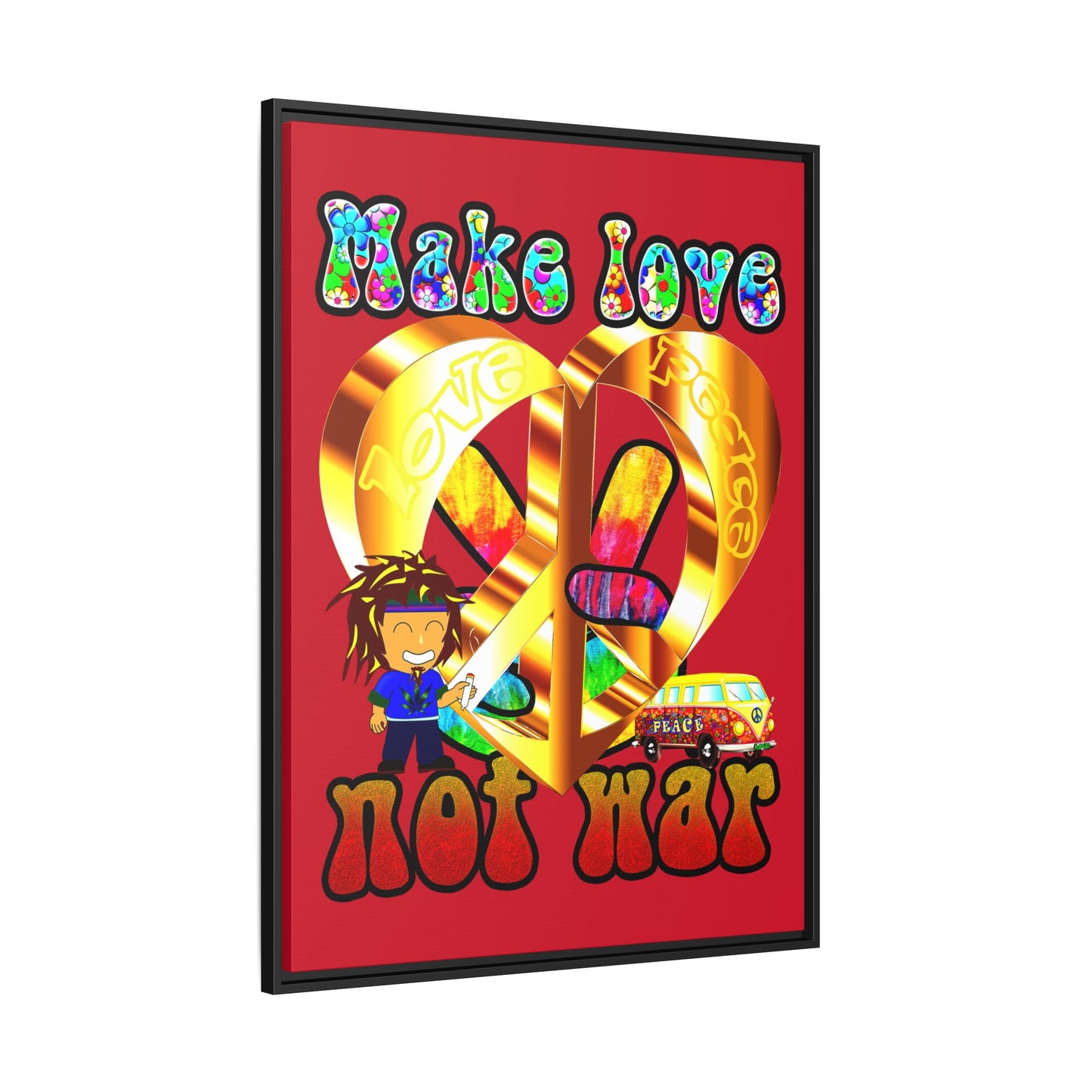 love peace - framed canvas art (dark red)