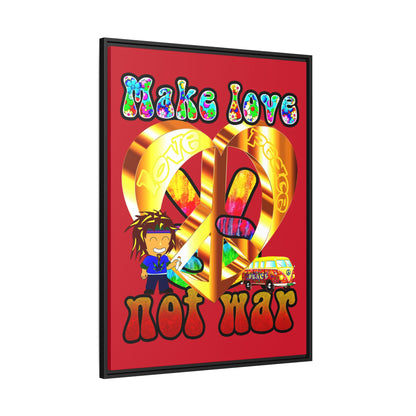love peace - framed canvas art (dark red)