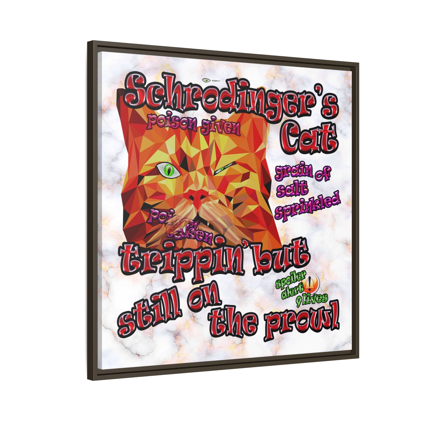 schrodinger's cat - framed canvas art (white marble)
