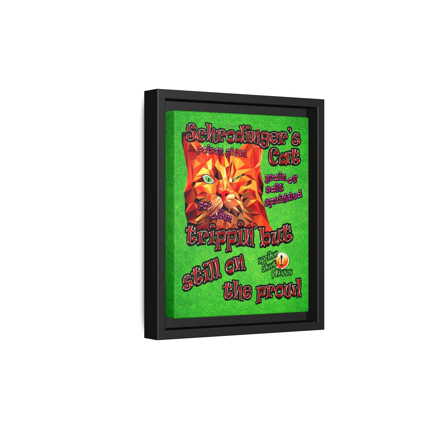 schrodinger's cat - framed canvas art (green turf)