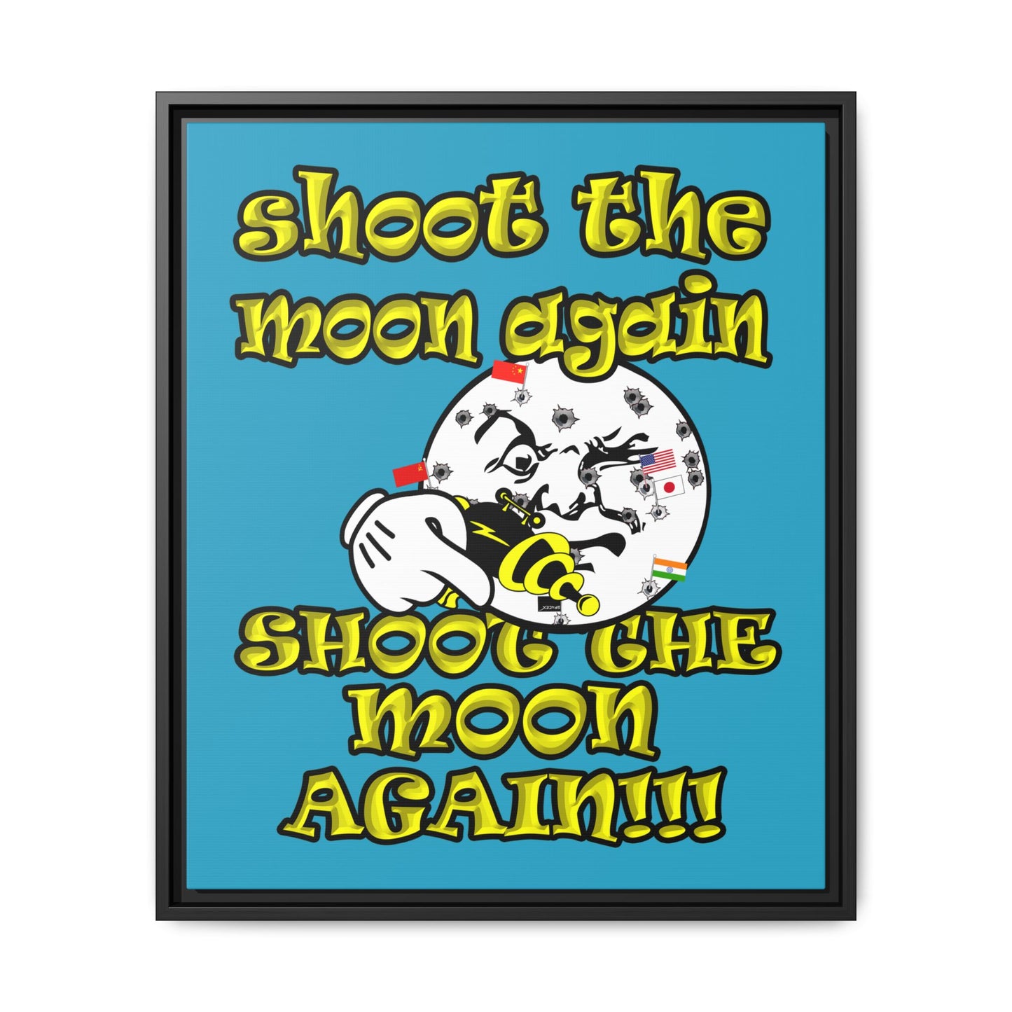 shoot the moon again - framed canvas art (turquoise)