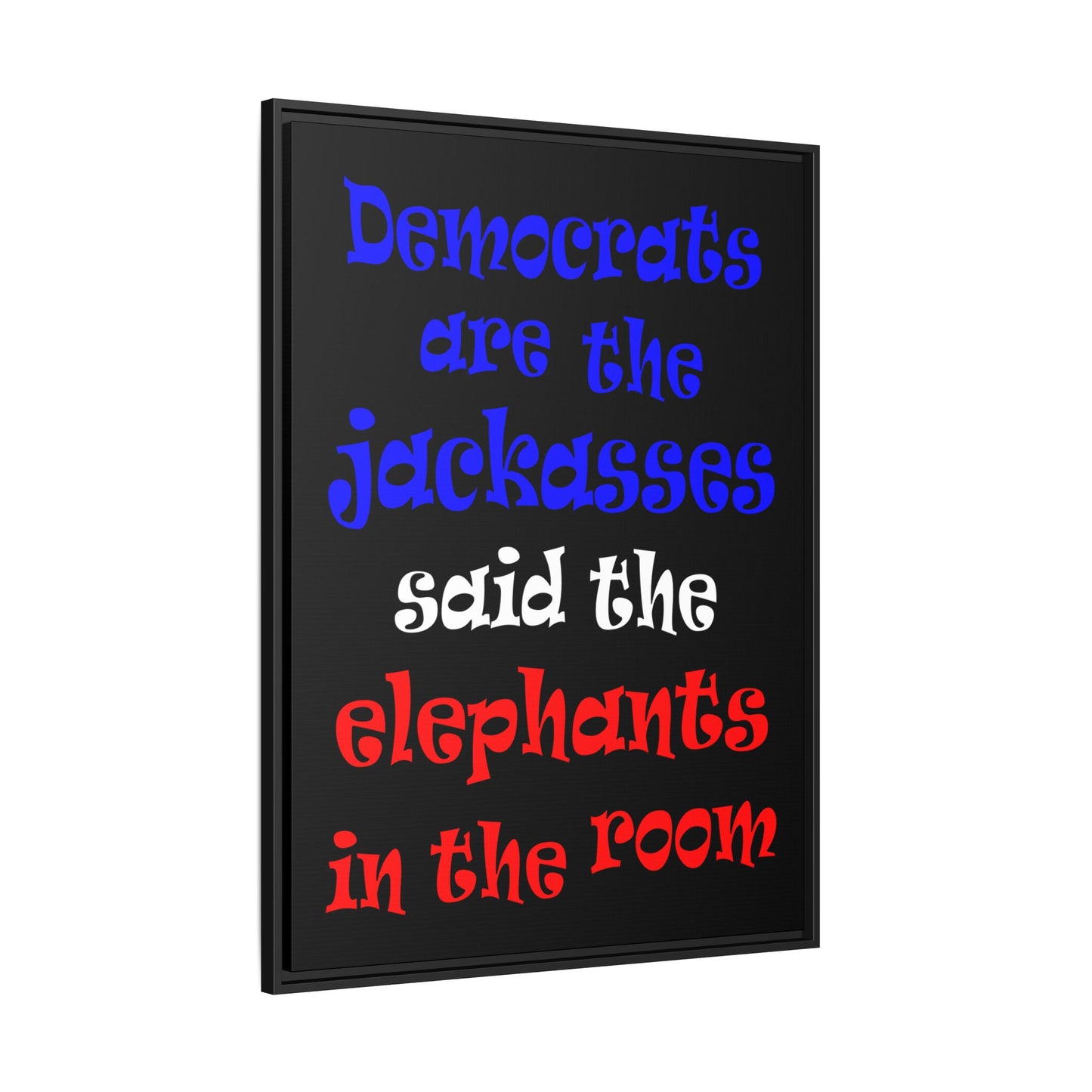donkeys and elephants - framed canvas art (black)
