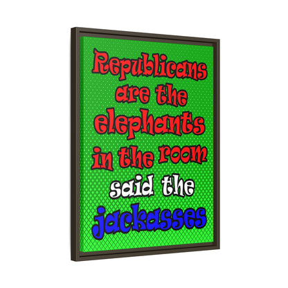 donkeys and elephants - framed canvas art (logo green)