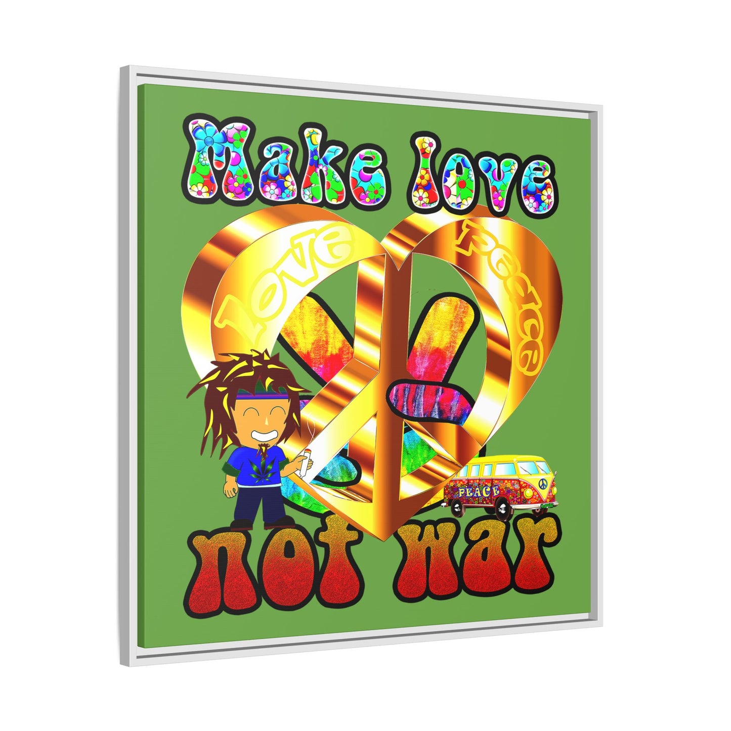 love peace - framed canvas art (green)