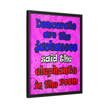 donkeys and elephants - framed canvas art (pink swirl)