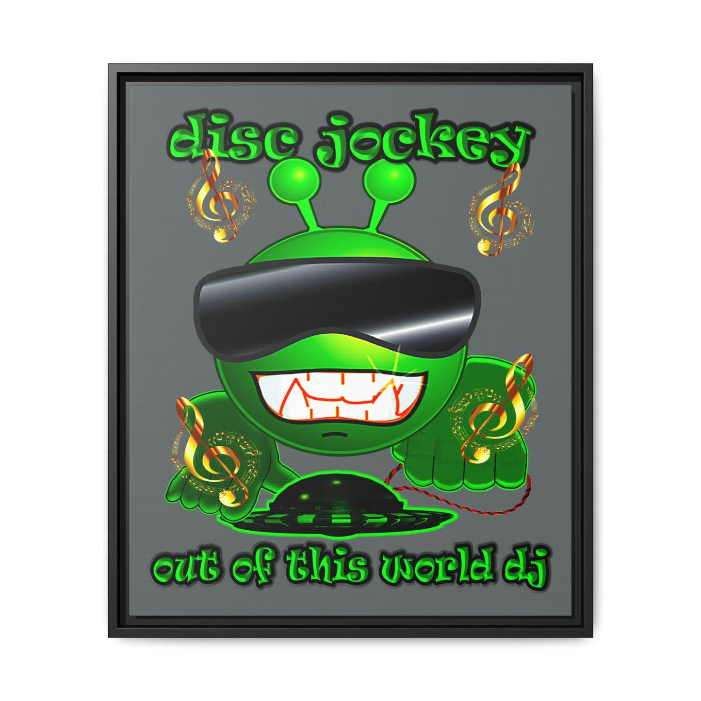 disc jockey - framed canvas art (dark grey)