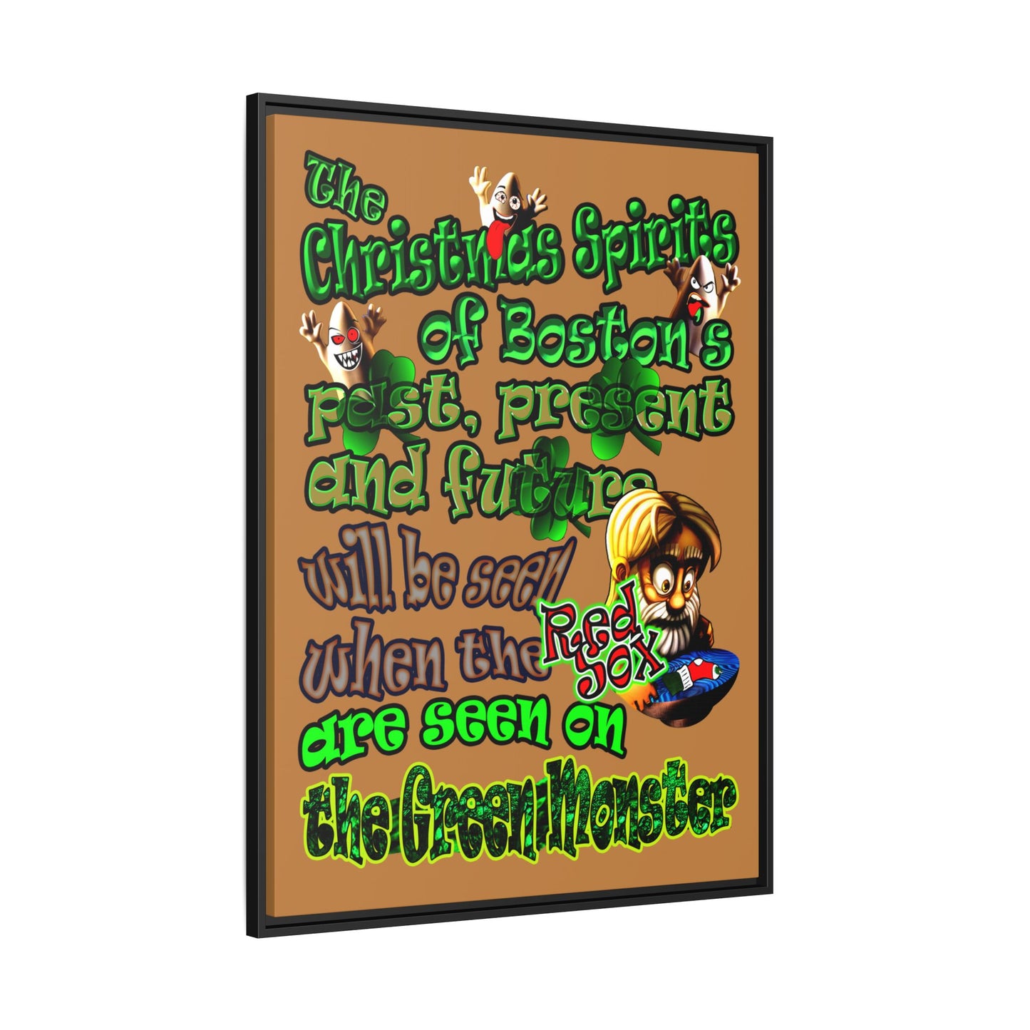 christmas spirits of boston - framed canvas art (light brown)