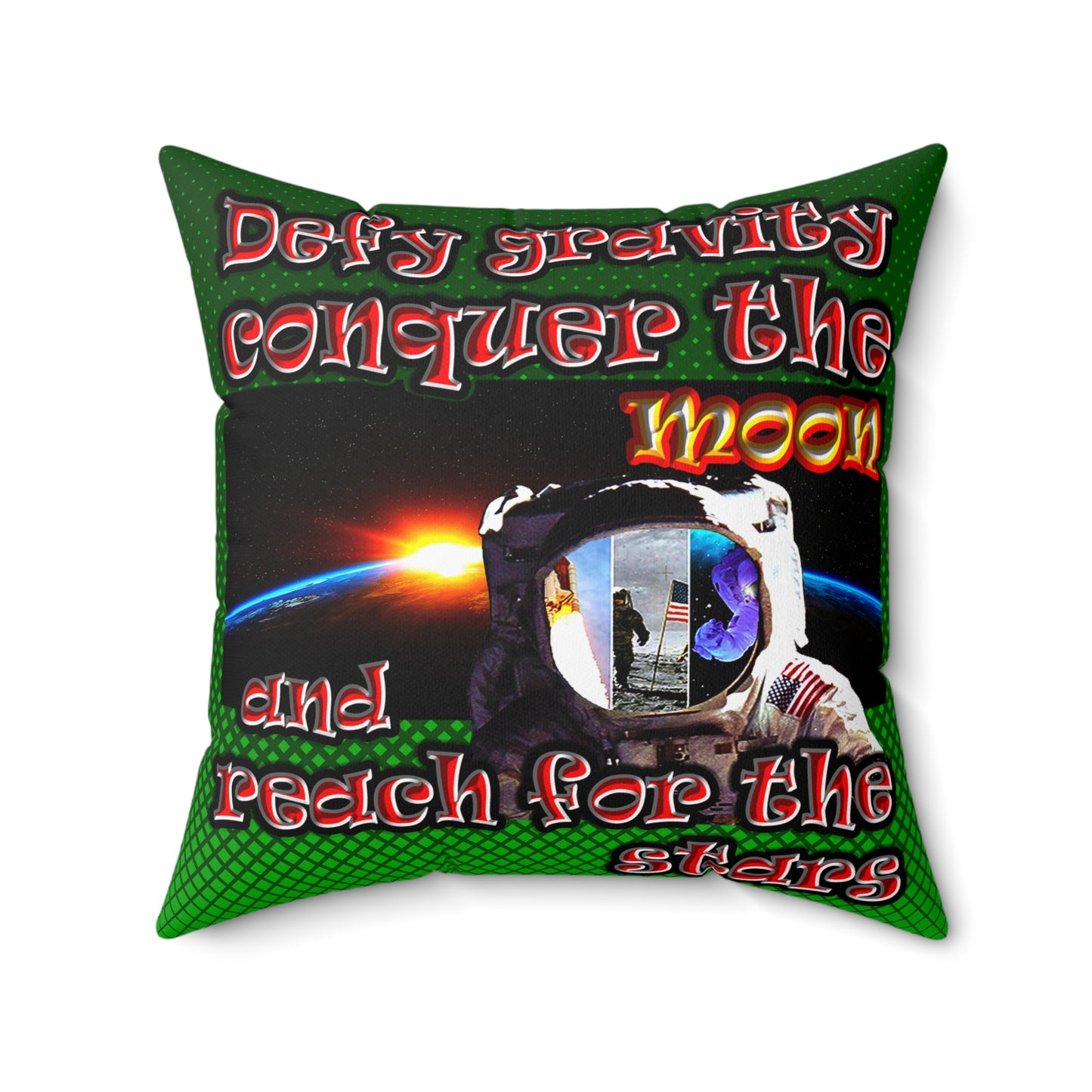 defy conquer reach - Spun Polyester Square Pillow - (logo green)