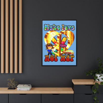 love peace - framed canvas art (light blue)