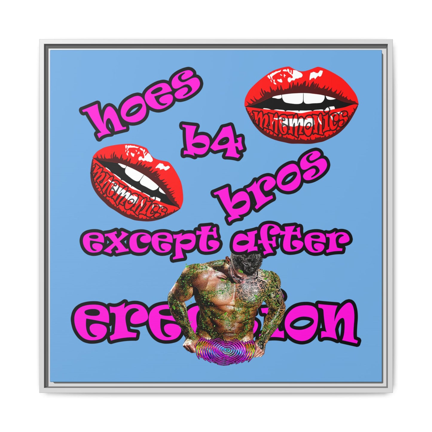 hoes b4 bros - framed canvas art (light blue)