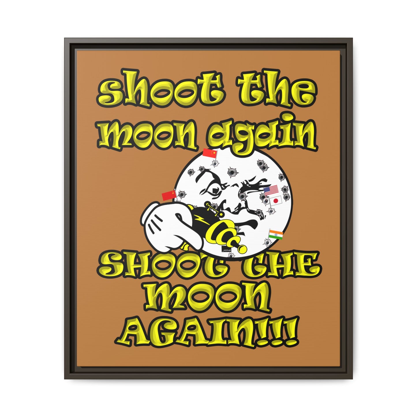 shoot the moon again - framed canvas art (light brown)