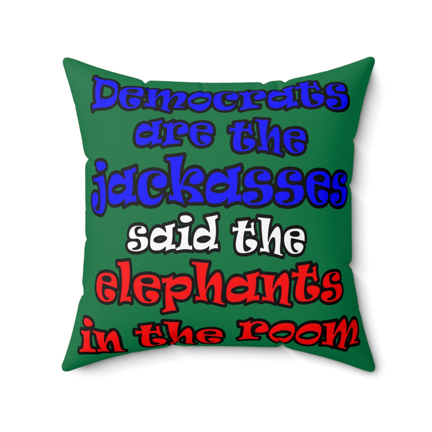 donkeys and elephants - Spun Polyester Square Pillow - (dark green)