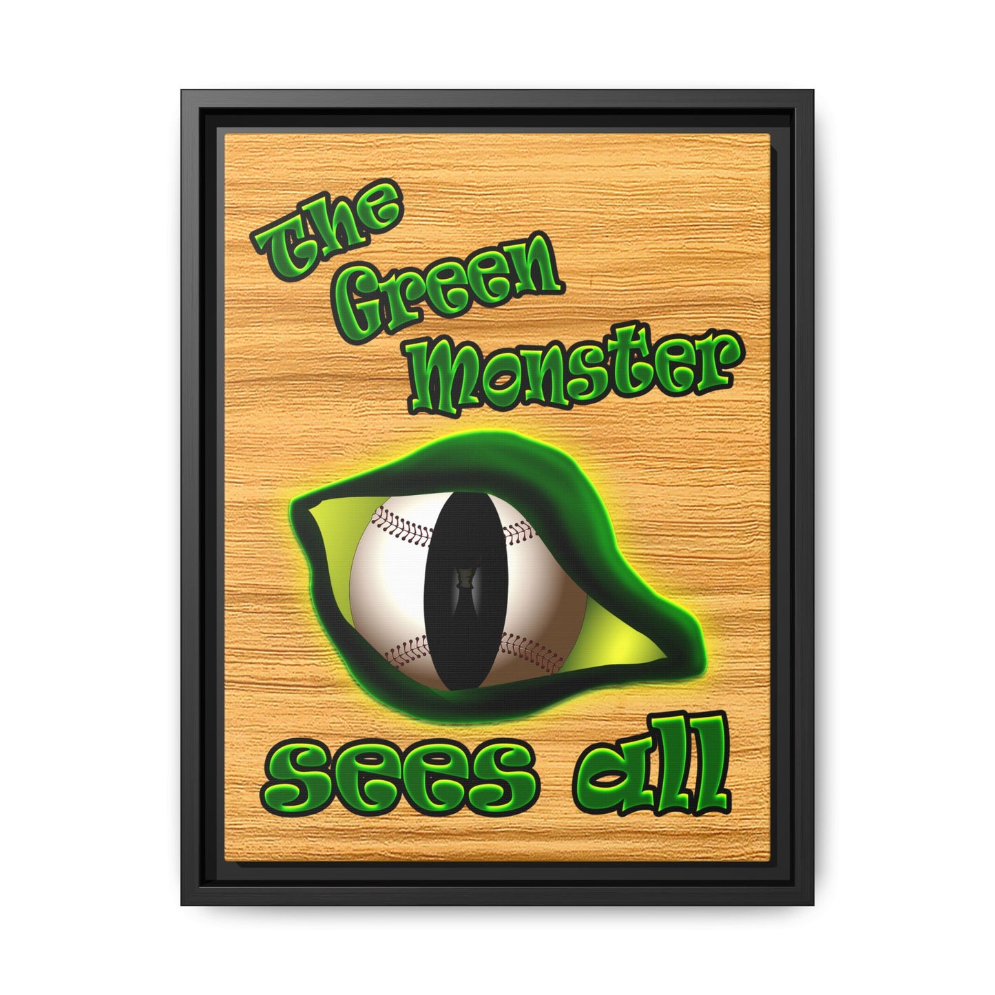 green monster - framed canvas art (butterscotch wood finish)
