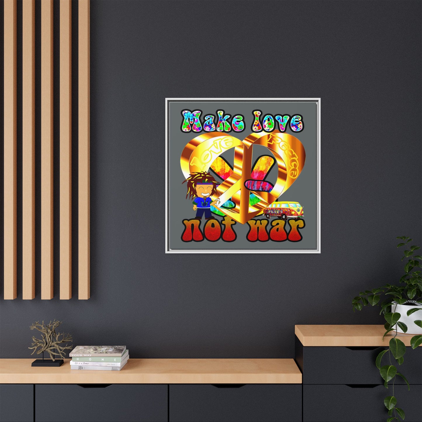 love peace - framed canvas art (dark grey)