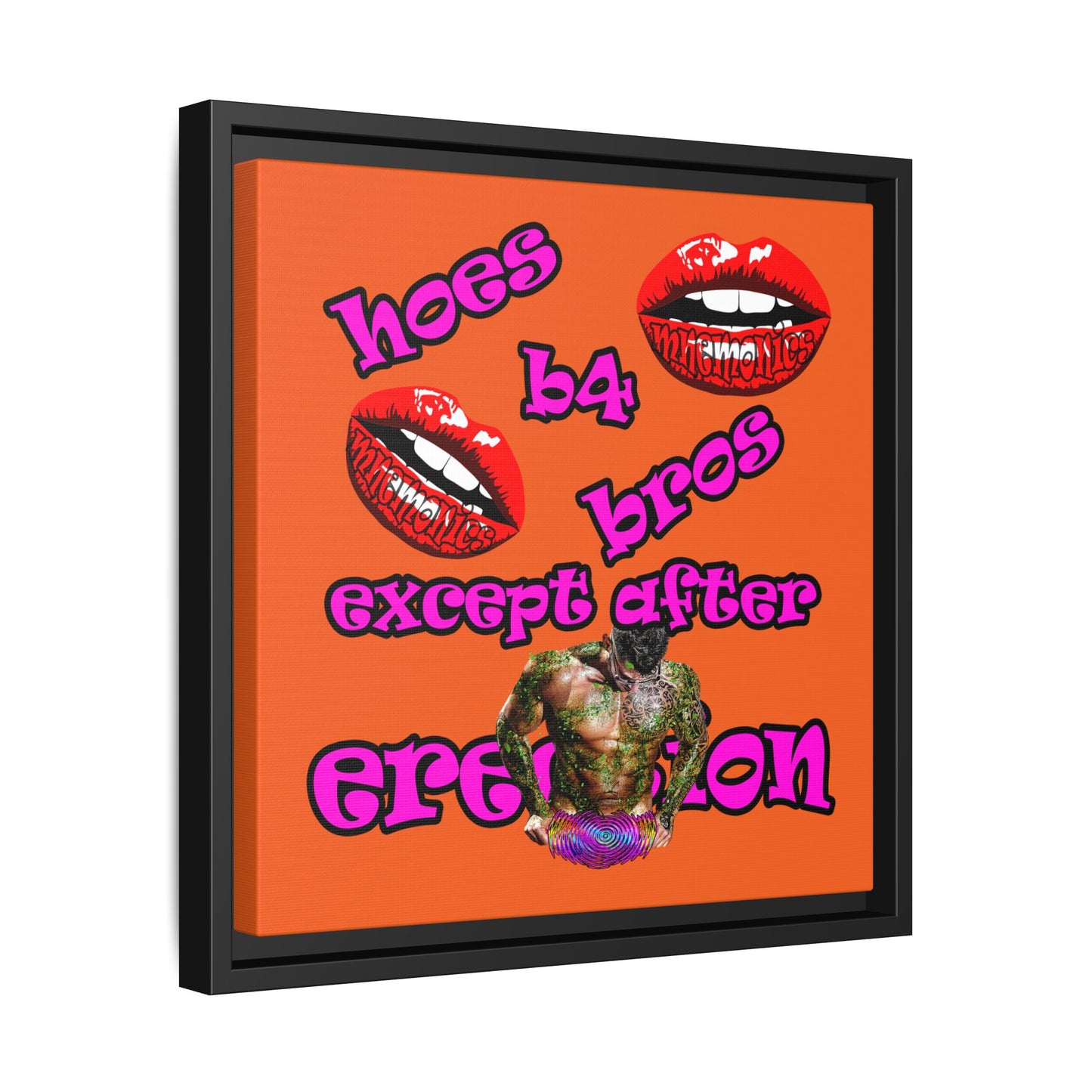 hoes b4 bros - framed canvas art (orange)