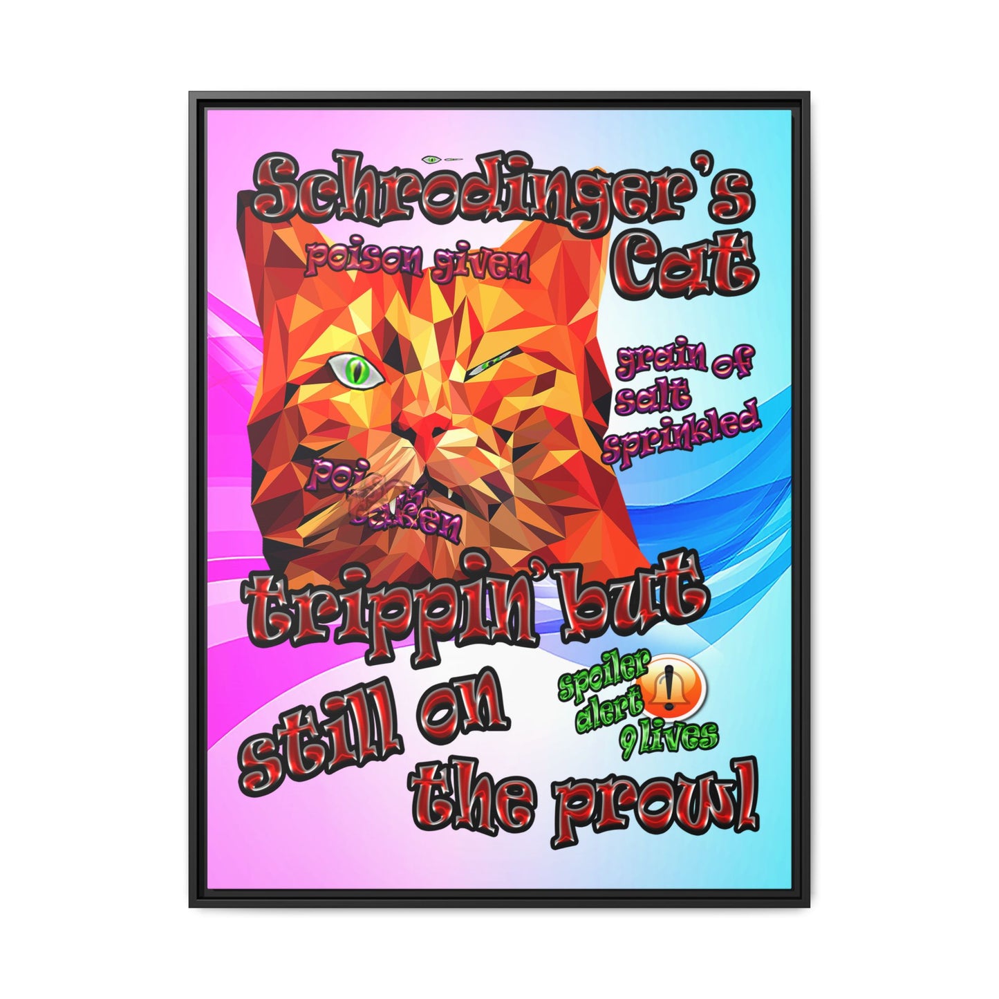 schrodinger's cat - framed canvas art (light blue-pink wave)
