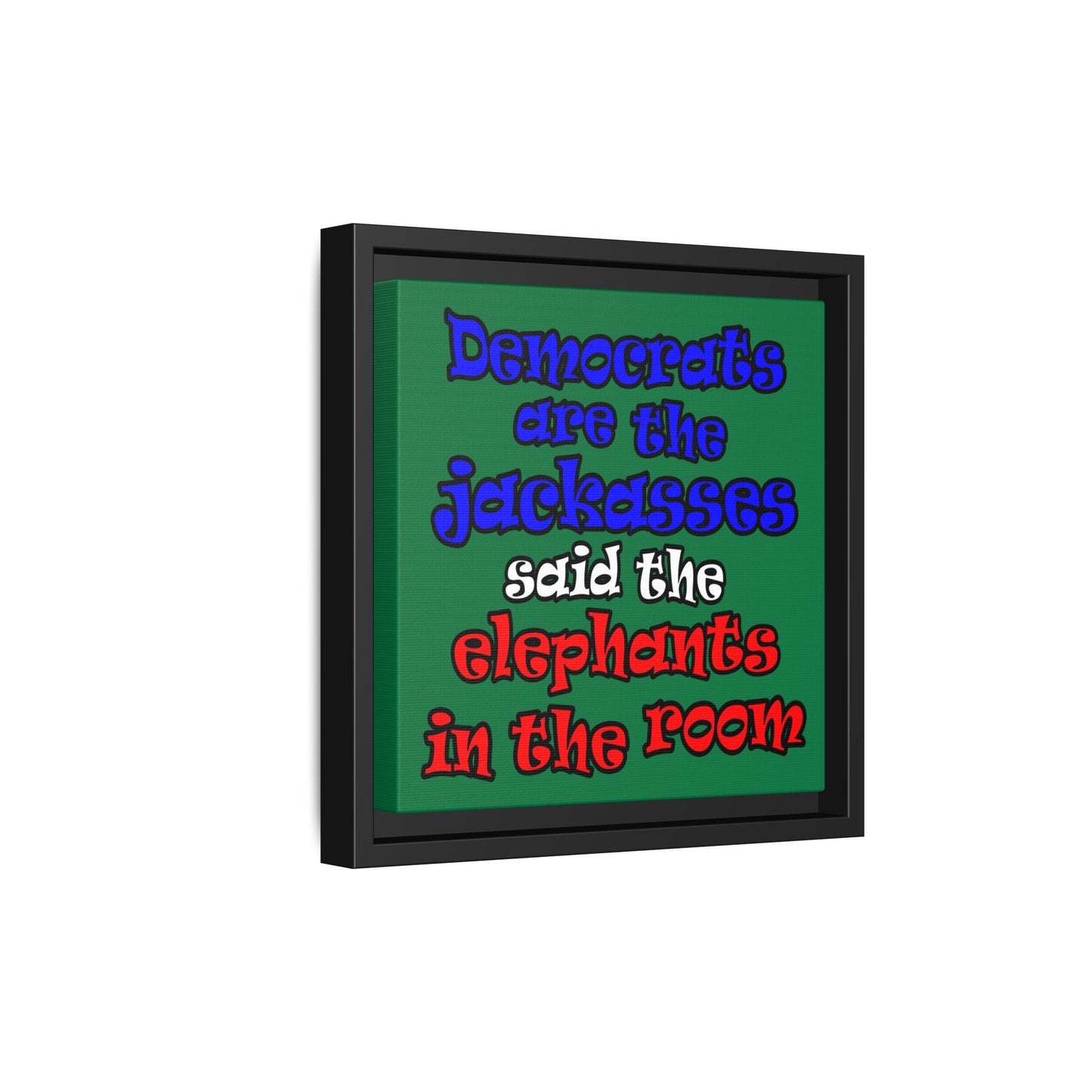 donkeys and elephants - framed canvas art (dark green)