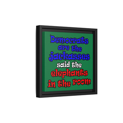 donkeys and elephants - framed canvas art (dark green)