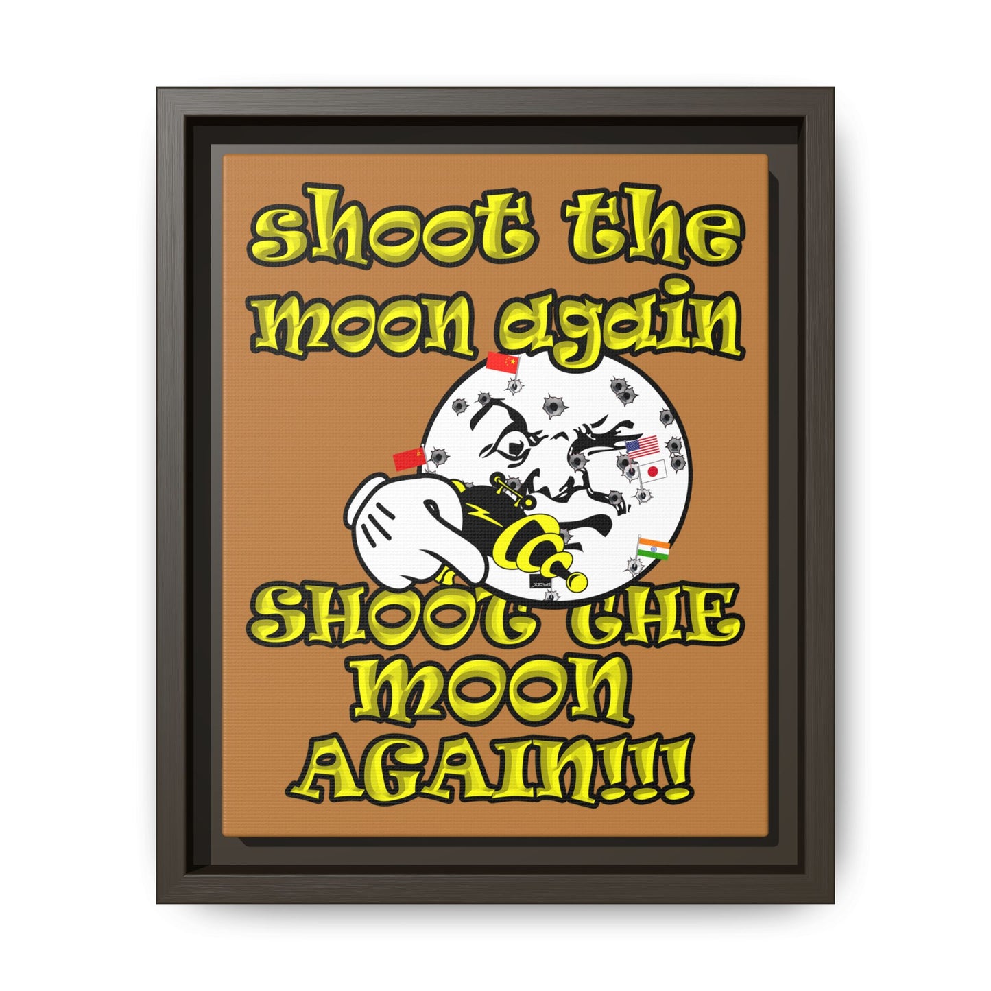 shoot the moon again - framed canvas art (light brown)